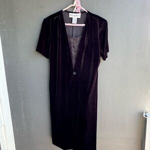 Another Thyme Black Velvet Short-Sleeve 90s Button Dress